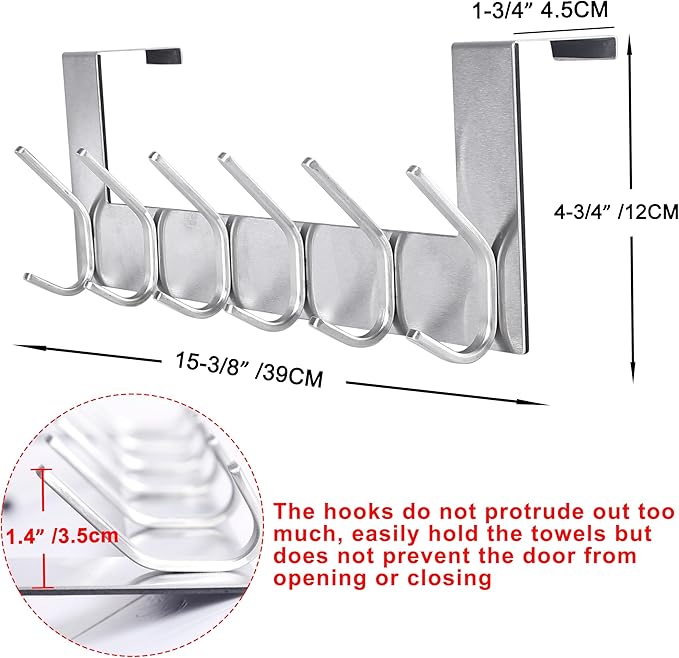 SKOLOO Over The Door Hook - for Doors up to 1-3/4'' Thickness, Brushed Nickel, No Assembly Required, Stainless Steel, Door Coat Rack for Entryway & Bathroom Hanging Coats, Backpack, Robes, Towels
