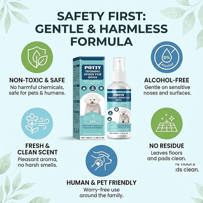 Dog Potty Training Spray - Fragrance-Free Alcohol-Free, Indoor & Outdoor Puppy Toilet Training Aid for All Ages & Breeds, 3.38 Fl Oz