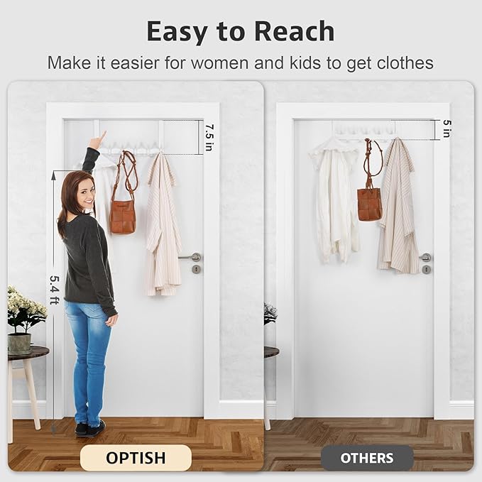 Door Hooks for Hanging, Over The Door Towel Racks for Bathroom, Coat Rack Door Towel Hanger Towel Hooks (2Pack, White, Fit 1-3/4" Doors)