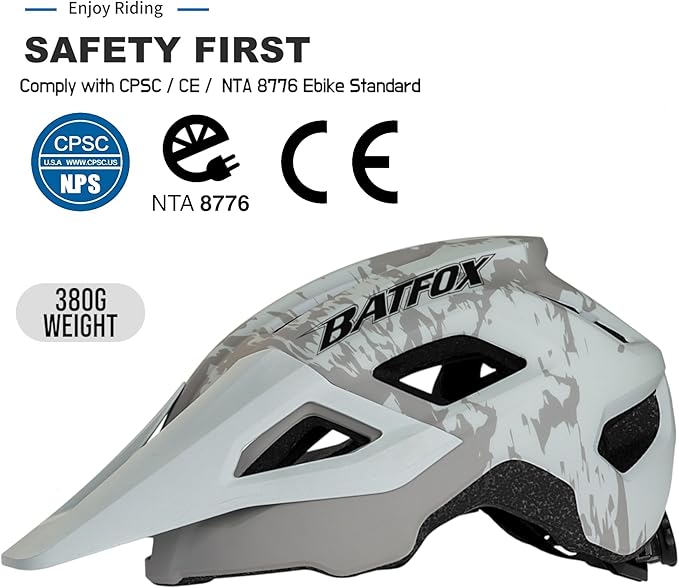 BATFOX NTA 8776 E-Bike & Mountain Bike Helmet for Adults Youth, E-MTB Cycling Helmet for Men Women (52-60CM)