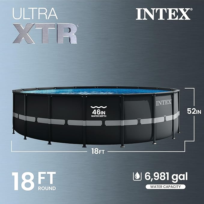 INTEX Ultra XTR 18フィート x 52インチ 地上設置型プールセット、スチールフレーム付き円形プール、2100 GPH砂フィルターポンプ、はしご、カバー、グラウンドクロス付き