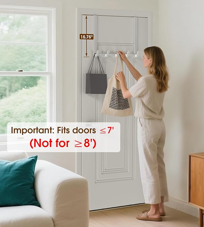 KitchLife Long Over The Door Hooks Hanger with 15.75" Extended Arms, Fits 1 3/8" Doors, L40U - Upgraded Thickened Heavy Duty Bathroom Accessories and Towel Rack Organization - 1 Pack, Glossy White