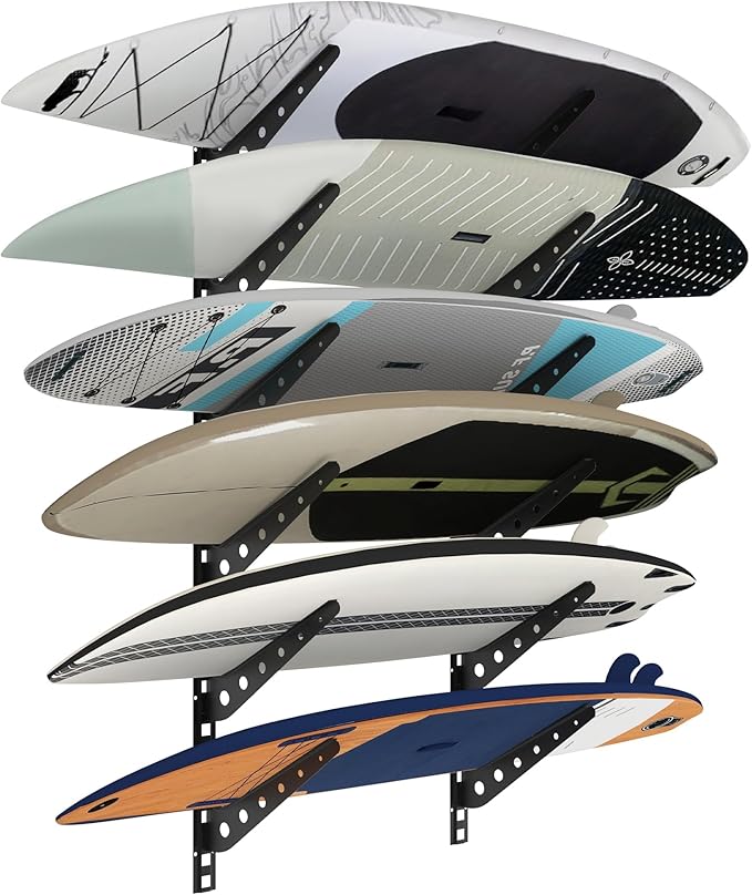 2/3/4/6 Board Horizontal Surfboard Rack, Adjustable Surfboard Wall Mount Display, Surfboard Wall Rack Board Storage Mount System at Home and Garage