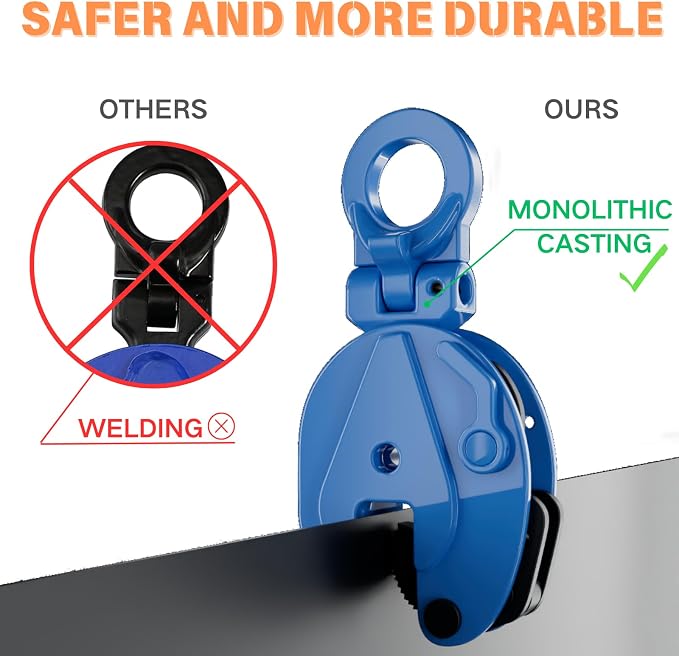 Steel Plate Lifting Clamp 0.8 Ton, 0.6 in Jaw Opening, GS Certified