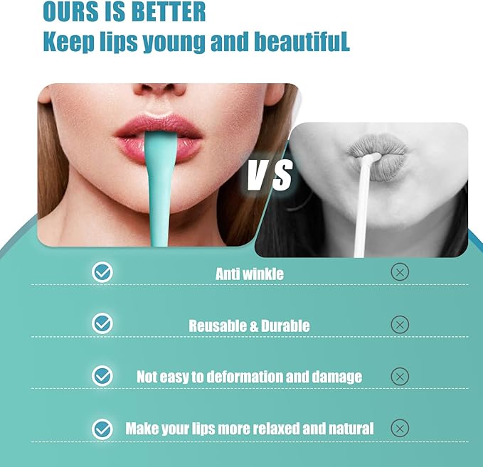 Anti Wrinkle Straw Set of 6 - Straw for Lip Wrinkles Prevention, Reusable Straws Compatible with Stanley 40 oz & 30 oz Tumblers - Aqua & Blue