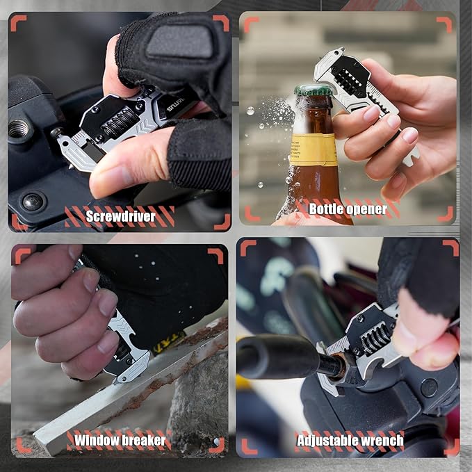 EDC Gear Multitool 7 in-1 Multi Tool with Wrench, Bottle Opener, Car Window Breaker, Pry Bar, Flat Phillips Screwdriver, EDC Tools for Cycling Maintenance, Outdoor, Household Repairs