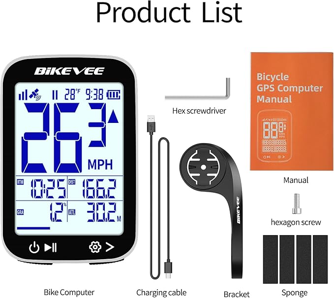 GPS Bike Computer Wireless Cycling Computer with Auto Backlight, Bicycle Speedometer Odometer, Waterproof GPS Speed Tracker for Road Mountain Bikes