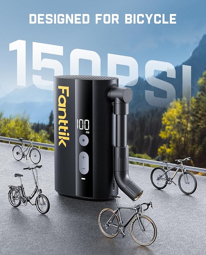 Fanttik X9 Ace Mini Bike Pump, 32s Fast Inflate Bike Pump with Gauge, 150PSI Electric Air Pump with Presta and Schrader Valve, Suitable for Motorcycle, Road Bike, Electric Bike, MTB