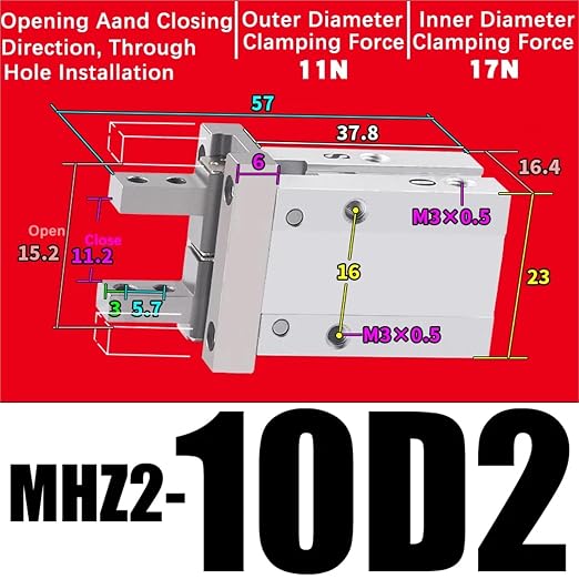 1PCS MHZ2 Pneumatic Finger Cylinder Parallel Gripper MHZ2-10/16/25/32/40D1/D2/D3 Side Thread Aluminium Clamps(MHZ2-10D2)
