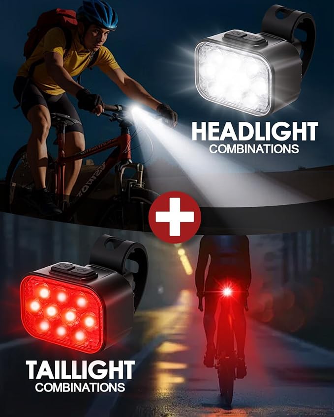 Victoper Bike Light, High Lumens Super Bright Bicycle Lite, 6+4 Modes USB Rechargeable Bike Headlight & Taillight Set, Waterproof Safety Bike Front & Rearlight for Road, Mountain, Night Riding