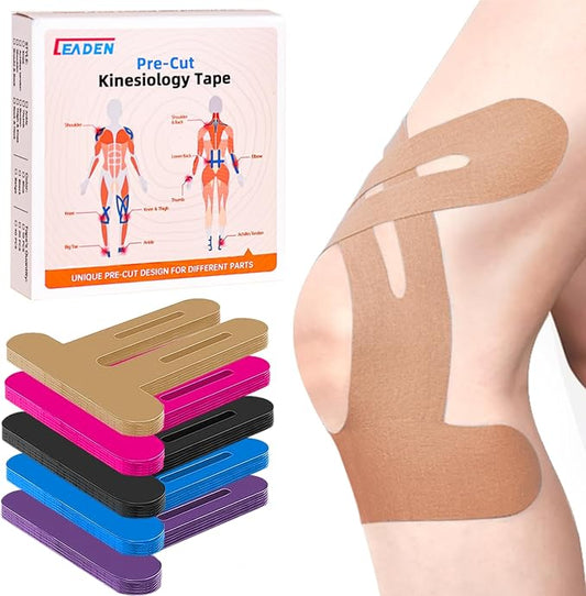 IEADEN Precut Kinesiology Tape for Knees, 20 Pcs - Knee Support & Stability, Knee Pain Relief Athletic Tape - Waterproof & Elastic, Breathable Hypoallergenic Latex-Free Tape, Beige