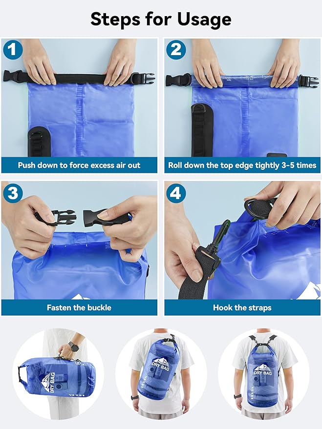 HEETA Dry Bag Waterproof for Women Men, 5L/10L/20L/30L/40L Roll Top Lightweight Dry Storage Bag Backpack with Phone Case for Travel Swimming Boating Kayaking Paddle Board Camping Beach Accessories