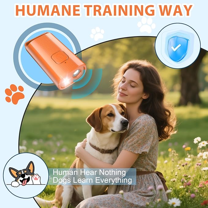 Mini Ultrasonic Dog Bark Deterrent Device - Stop Dog Barking Device for Own or Neighbor's Dog, Rechargeable Anti Barking Dog Trainer Portable Stop Barking Pet Training Tool