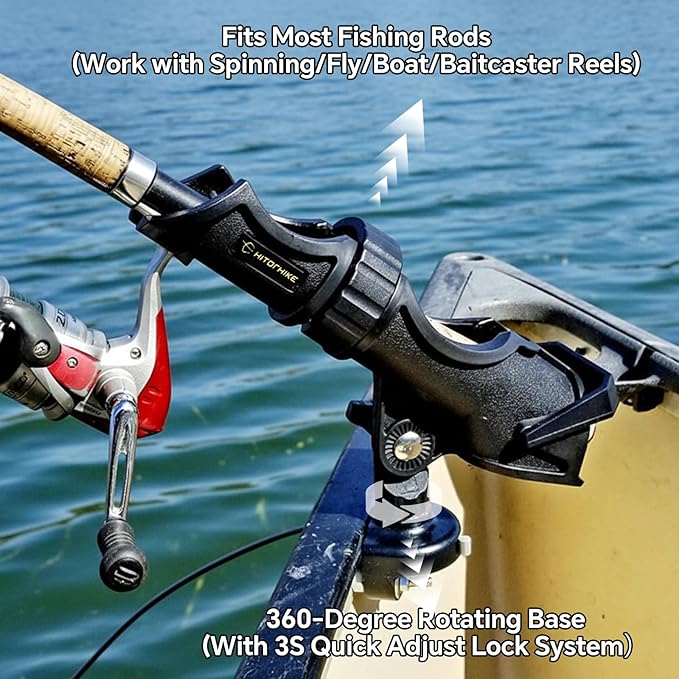 HITORHIKE Fishing Rod Holder Universal Fit Kit Allows for 360-degree Adjustment Kayak Fishing Boat Powerlock Rod Holder