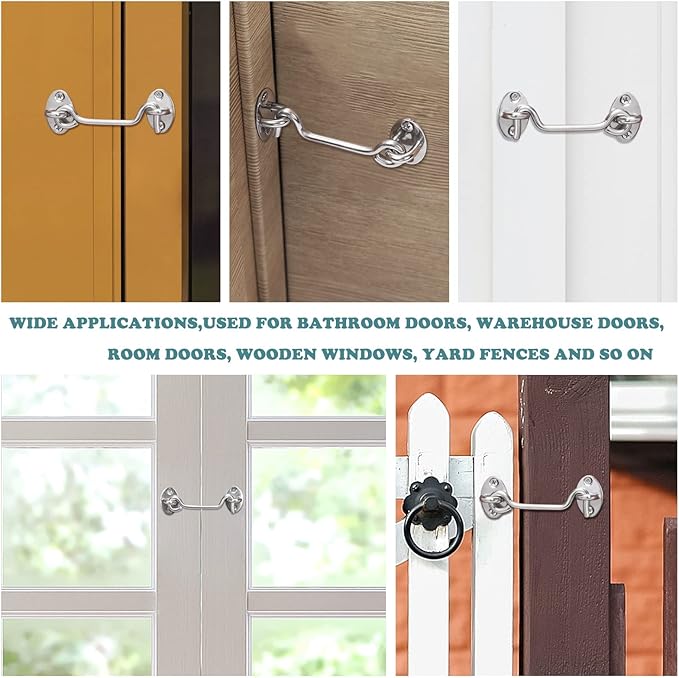 4" Barn Door Latch Door Lock Hardware, 2 Pack Sliver Sliding Door Lock Eye Hook Latch with Screws, Rust-Resistant Metal Gate Latch, Privacy Hooks Latch for Inside Door, Wooden Fence, Garage Door