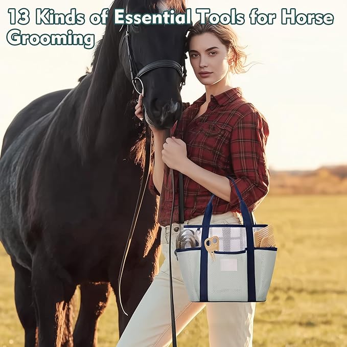 Horse Grooming Kit,13PCS Professional Horse Brushes for Grooming Care Supplies Set with Organizer Bag, Curry Comb, Hoof Pick, Horses Tack Brush Set for Effective Cleaning, Gift for Horse Riders
