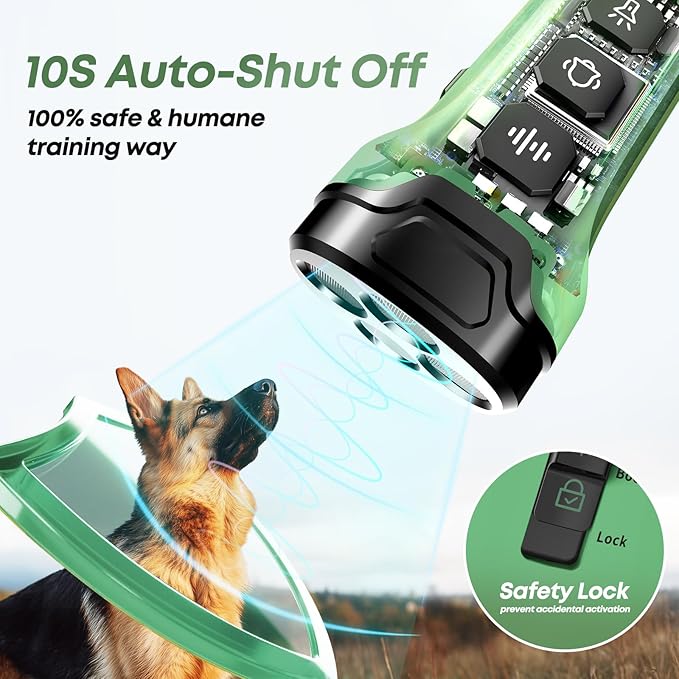 Dog Bark Deterrent Devices - Humane & Effective Training Dog, Stop No More Barking with 3X Ultrasonic Emitters (Green)