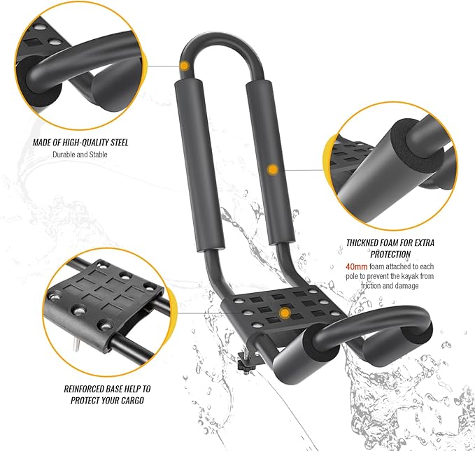 J-Bar Rack Roof Top Mount with 16 Ft Ratchet Lashing Straps, Folding Carrier for Your Canoe, SUP and Kayaks on SUV Car Truck