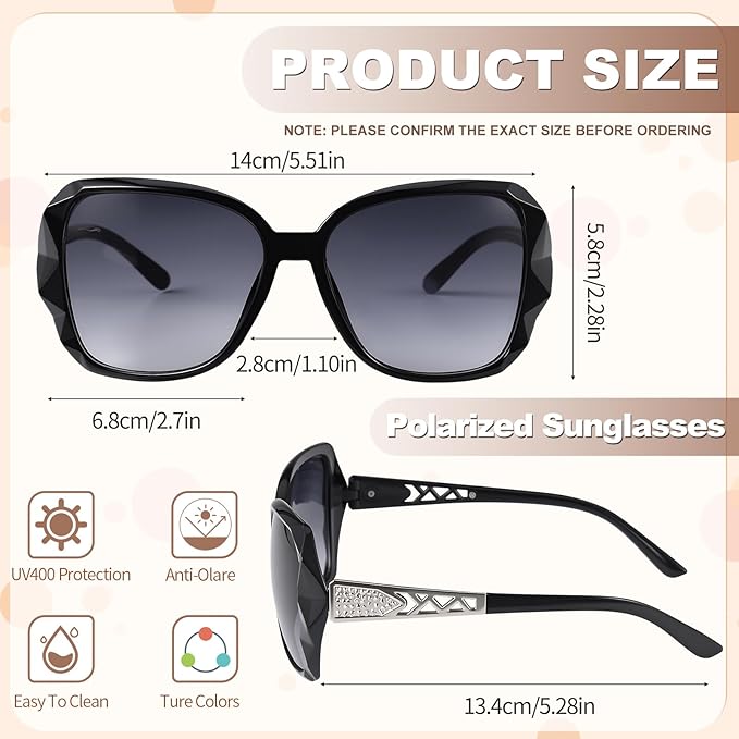 DragonflyDreams 4 Pcs Women Large Sunglasses, UV 400 Glasses Oversized Classic Trend Ladies Sunglasses Sparkling Large Frame
