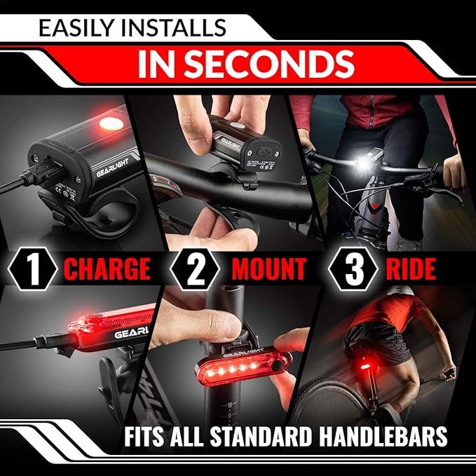 Bike Lights for Night Riding, USB Rechargeable Front and Back Lights, LED Bicycle Headlight and Tail Light Set, Water Resistant Bike Lights Rechargeable for Mountain Bikes, Kids Bike Light, MTB Light