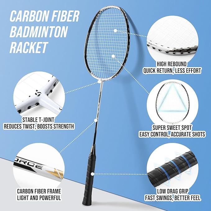 Badminton Set for Backyard, Outdoor Badminton Net with Anti-Sag Design, 4 Professional Badminton Rackets, 4 Shuttlecocks and Carry Bag for Lawn or Beach