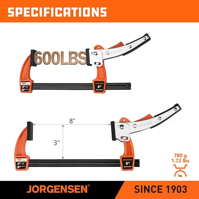Jorgensen 8-Inch Bar Clamp, Ratcheting Bar Clamp