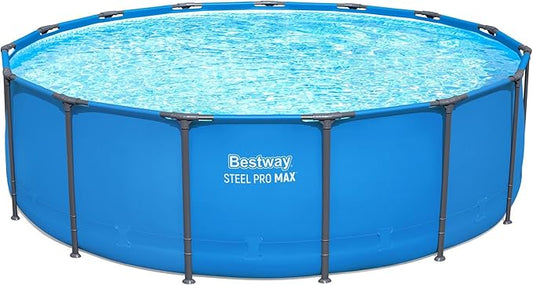 Bestway スチールプロMAX 15フィート x 48インチ 地上プール、ラウンドメタルフレーム 裏庭用屋外スイミングプール、ブルー、プールのみ