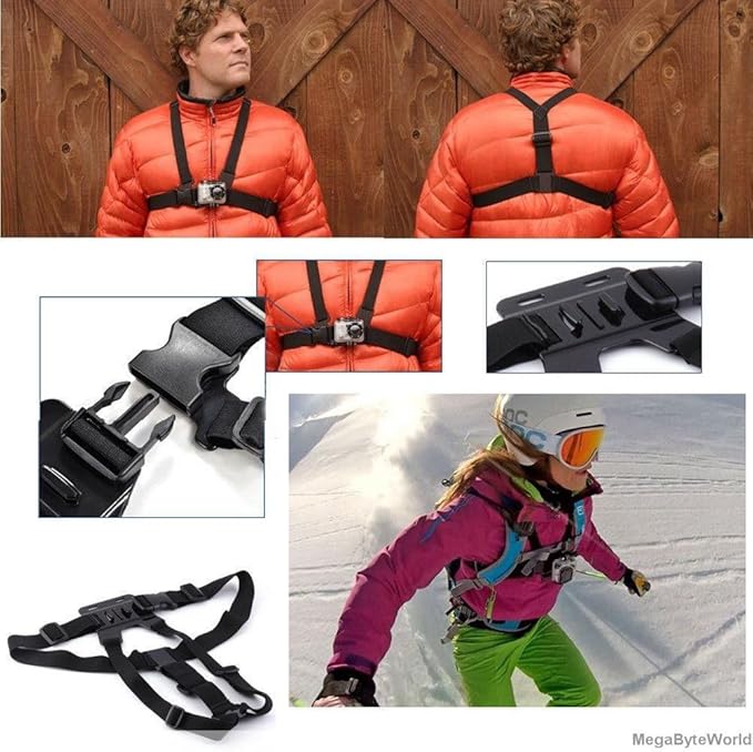 Chest Harness Mount Compatible with Gopro Hero 13 12 11 10 9 8/AKASO EK7000 Brave 4/ODDV/Hiicam/Icefox/Surfola/Camlance/WOLFANG Action Camera Accessories, Adjustable Chest Strap Mount with J Hook
