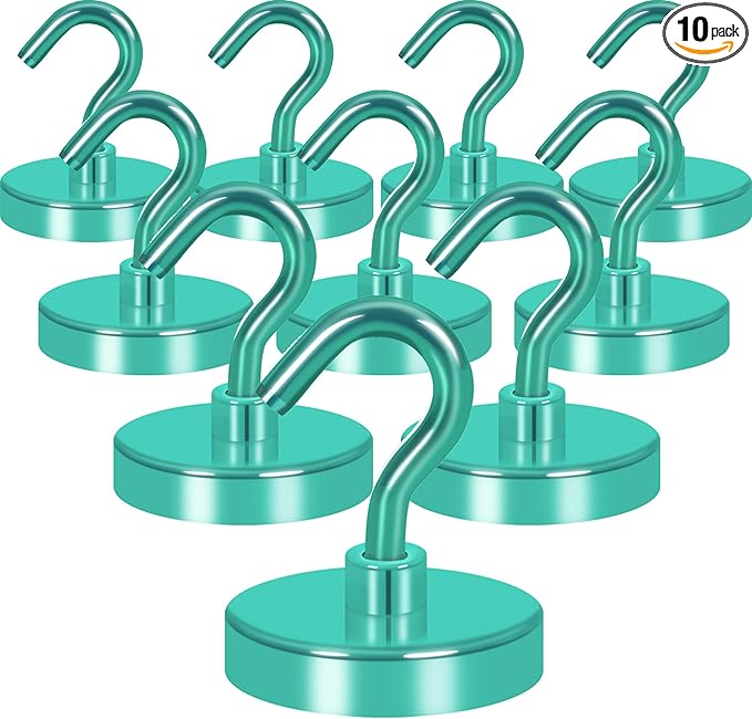 Neosmuk Magnetic Hooks, Heavy Duty 130lb+ Strong Magnet Hook for Cruise Cabins, Cruise Ship Essentials for Hanging, Metal Wall Refrigerator Hangers (Green, 10 Pack)