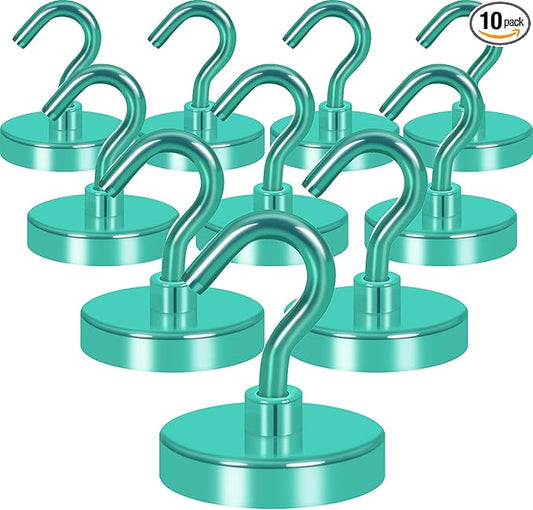 Neosmuk Magnetic Hooks, Heavy Duty 130lb+ Strong Magnet Hook for Cruise Cabins, Cruise Ship Essentials for Hanging, Metal Wall Refrigerator Hangers (Green, 10 Pack)
