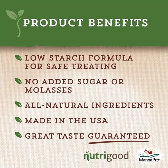 Manna Pro NutriGood Low-Sugar Apple Snax Horse Treats, All-Natural, No Added Sugar or Molasses, Low-Starch Formula, Ideal for Horses with Metabolic Needs, 4 lb Bag