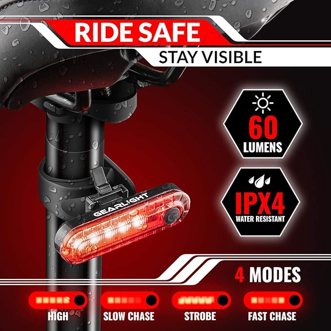 Bike Lights for Night Riding, USB Rechargeable Front and Back Lights, LED Bicycle Headlight and Tail Light Set, Water Resistant Bike Lights Rechargeable for Mountain Bikes, Kids Bike Light, MTB Light
