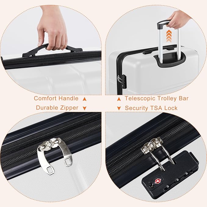 Sweetcrispy 3 PCS Luggage Set, Spinner Wheels Lightweight Expandable Travel Hard Shell Suitcase with TSA Lock, Cream White(20/24/28 inch)