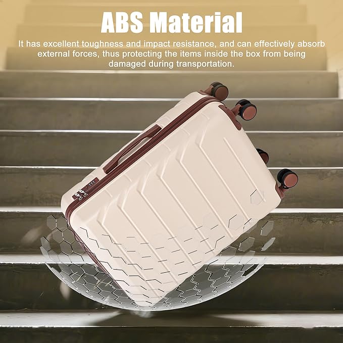 28 Inch ABS Hard Shell Large Luggage With Combination Lock and Side Hooks, Beige