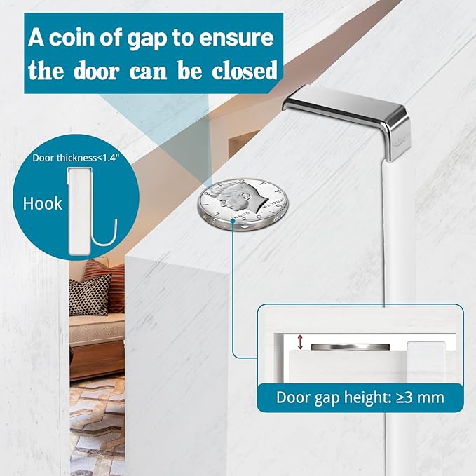 Over The Door Hooks, 8 Pack Steel Door Hangers Hook w/Rubber Coating, Fit 0.7''-1.4'' Door Width, Organizer for Living Room, Bedroom, Bathroom, Kitchen Hanging Clothes, Towels, Hat, Bag