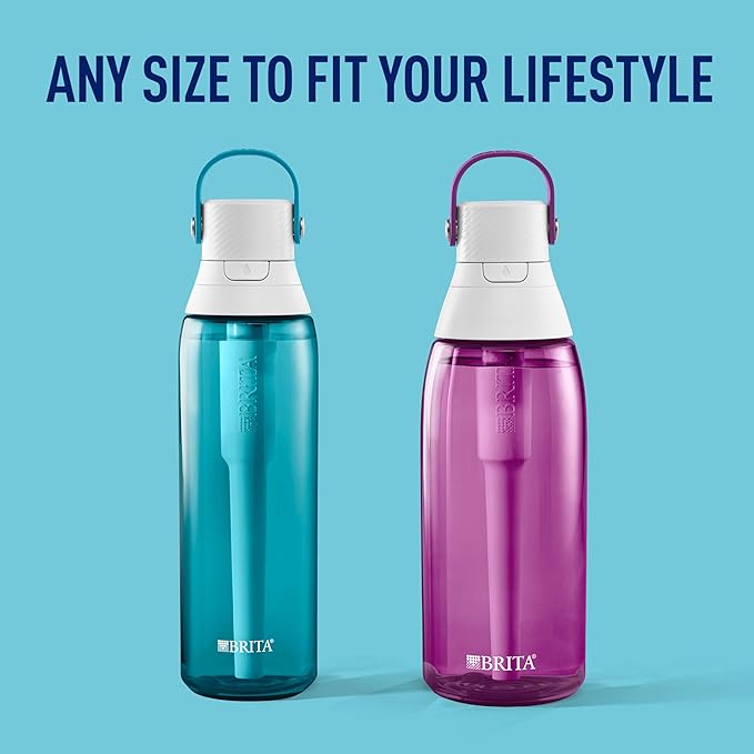 Brita ハードサイド プラスチック プレミアム フィルター付きウォーターボトル、BPAフリー、再利用可能、ペットボトル300本分の代わり、フィルター寿命2ヶ月または40ガロン、フィルター1個付属、オーキッド - 36オンス
