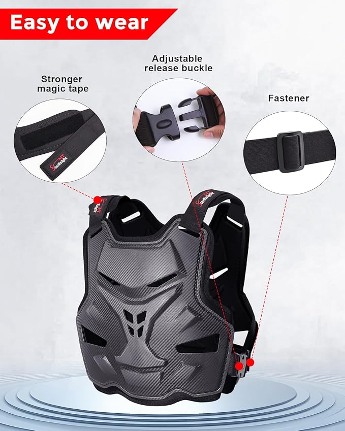 StarknightMT Motorcycle Chest Armor Lightweight Adult Men Motocross Chest Protector, Adjustable Body Armor Vest for Motocross Riding Road Racing Cycling Skiing Skating Easy-wear Chest Guard