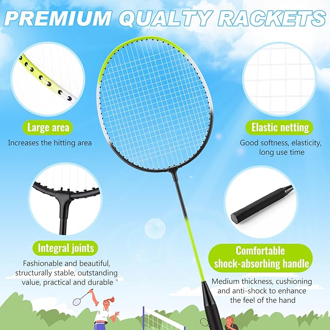 12 Pack Badminton Rackets Set Including Badminton Racquets, Nylon Shuttlecocks and Carry Bag for Outdoor Backyard Games Beginners