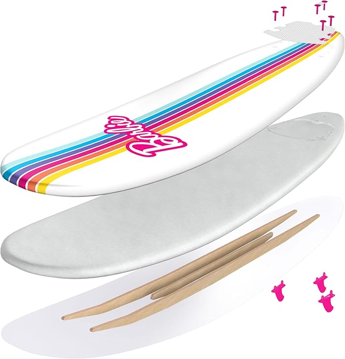 Barbie™ Signature 8ft Surfboard by Wavestorm | Graphic top Deck with high Density Slick Bottom | for Kids and Adults |Foam Construction with Accessories | Leg Leash and Fin Set Included,White