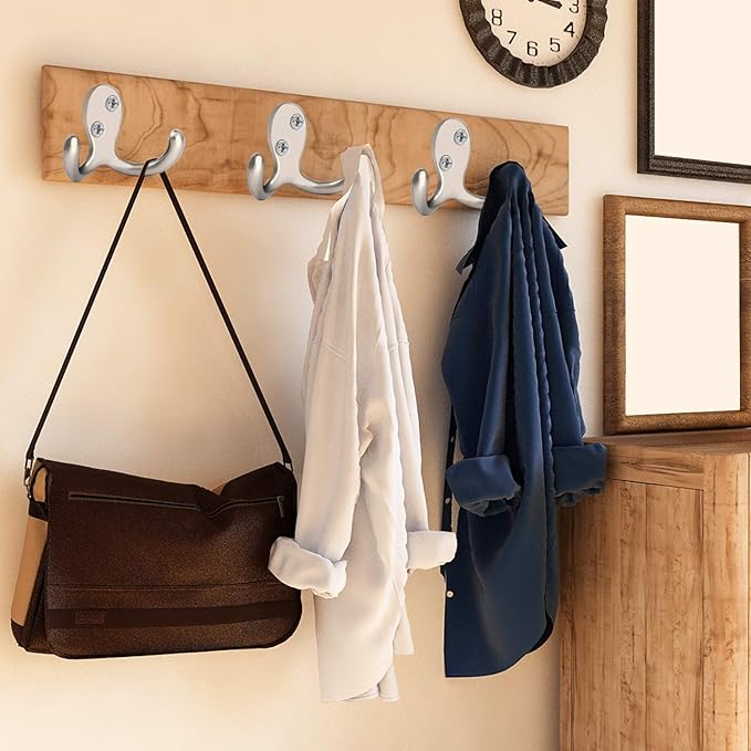 IBosins 28 Pack Heavy Duty Double Prong Coat Hooks Wall Mounted with 56 Screws Retro Double Hooks Utility Hooks for Coat, Scarf, Bag, Towel, Key, Cap, Cup, Hat