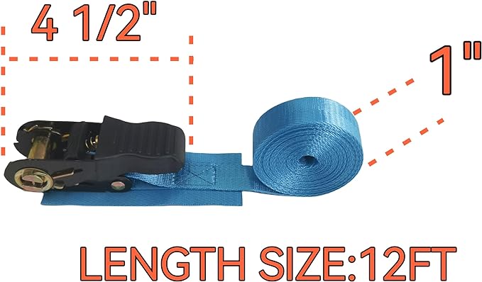 Canoe Ratchet Tie Strap -4 PK -12 FT -1000 LB Breaking Strength - Used for Moving Canoes, skis, Canoes, and paddleboards