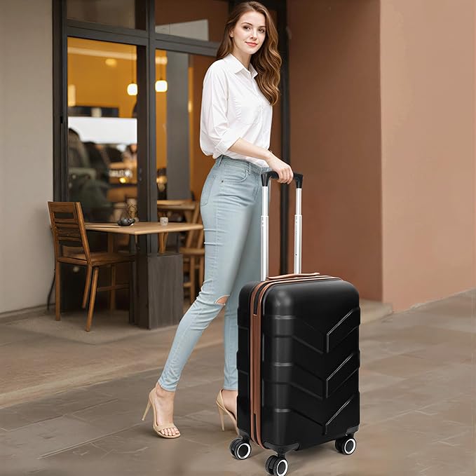 Luggage Sets 3 Piece with Spinner Wheel, Hardside Suitcase Set with TSA Lock, Expandable Lightweight Travel Luggage for Men and Women, Black