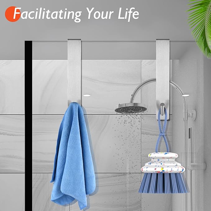 Shower Door Hooks(7.5 Inch),Extended Over Door Hooks for Bathroom Frameless Glass Shower Door,Stainless Steel Towel Hooks,Heavy Duty Rack Hooks for Robe,Towel-3 Pack-Silver