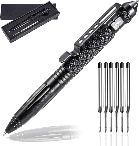 KEPEAK Military Tactical Pen, Professional Self Defense Pen, Emergency Glass Breaker Pen - Tungsten Steel, Writing EDC Survival Tool with 6 Refill