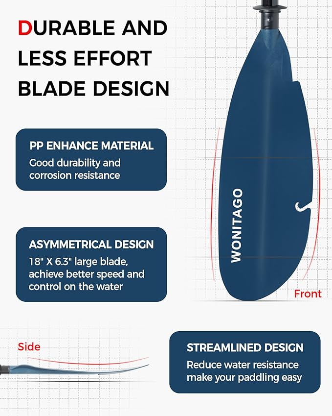 Angler Kayak Paddle with Fiberglass Shaft and Plastic Blade, Adjustable Fihsing Kayak Oar, 86-94" (220-240 cm), 94-102" (240-260 cm), 102-110" (260-280 cm)