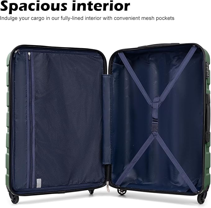 Coolife Luggage 3 Piece Set Suitcase Spinner Hardshell Lightweight TSA Lock (dark green, 20/24/28)