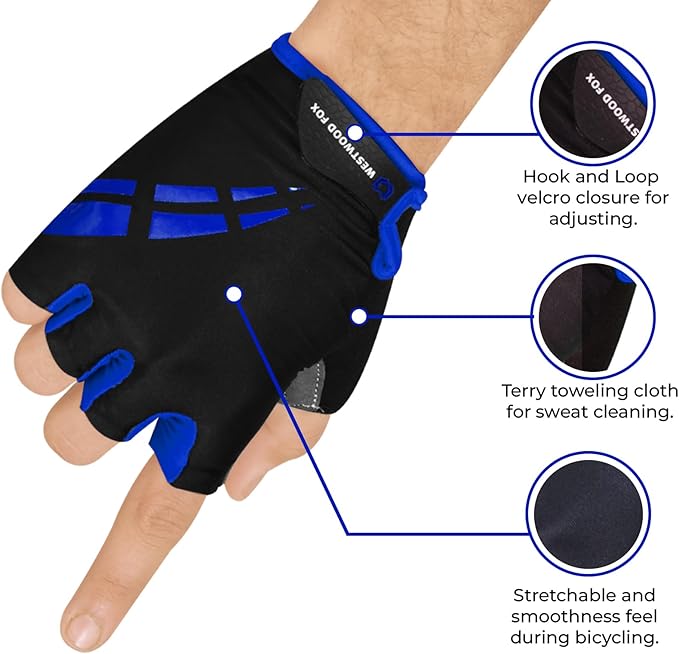 WESTWOOD FOX Cycling Gloves for Men Women,Half Finger Unisex Gel Padded Anti-Slip Mountain Bike Gloves, Breathable Shock Absorption Grip Palm Bicycle Summer Riding MTB Bike Gloves