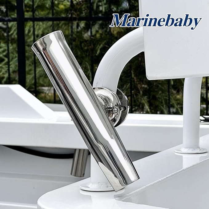 Marinebaby (2X) 316 Stainless Tournament Style Boat Fishing Holder Clamp on Fishing Rod Holder for Boat 1-1/4" to 2" Rail Gimbal Pin at Bottom