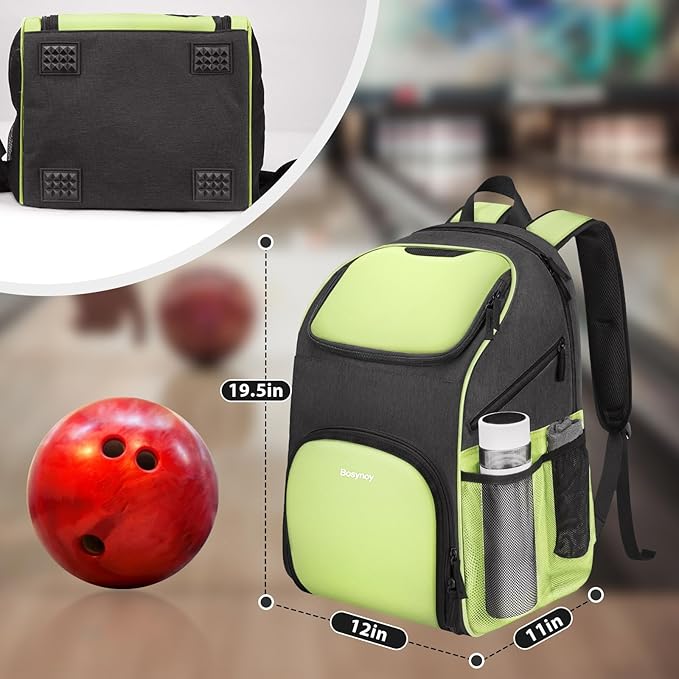 Bosynoy Bowling Backpack, Bowling Ball Bag Totes for Single Ball with Shoe Compartment & Foam Padded, Fits Shoes Up to US Mens Size 16, Grey
