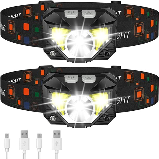 LHKNL Headlamp Flashlight, Lumen Ultra-Light Bright LED Rechargeable Headlight with White Red Light, 2-Pack Waterproof Motion Sensor Head Lamp,8 Modes for Outdoor Camping Running Hiking Fishing